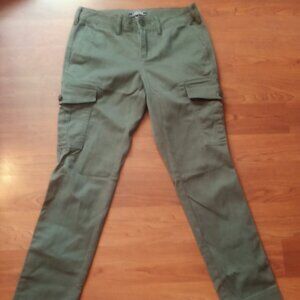 LANDS' END Ladies Cargo Chino Pant Green Slim Leg Mid Rise 2P 2 P XS Dark Balsam